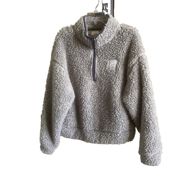 ivory ella sherpa 1/4 zip grey pullover sweatshirt women's medium - Picture 1 of 12